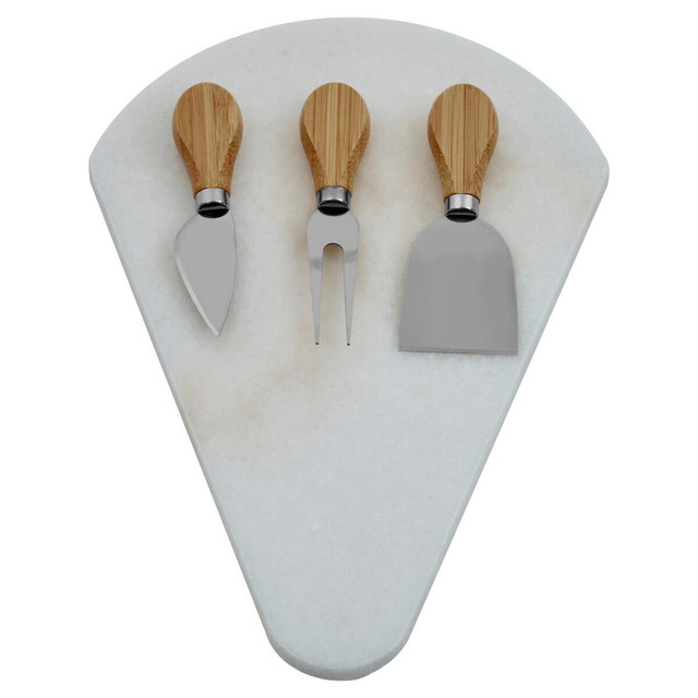premier housewares Kindia White Marble Triangular Cheese Board with 3 Knives