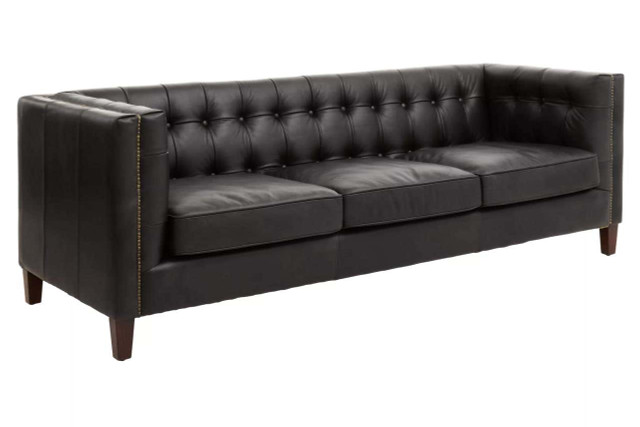 Premier Housewares King Three Seater Antique Ebony Leather Sofa