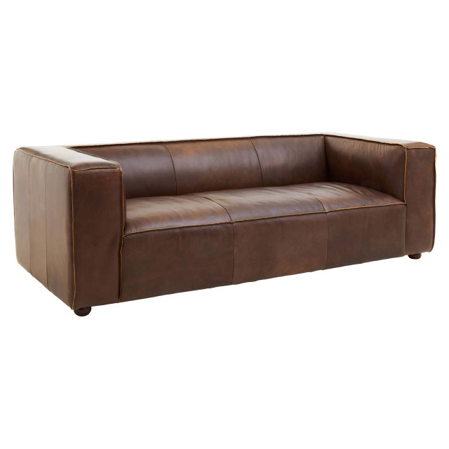 Premier Housewares King Three Seater Mexico Brown Leather Sofa