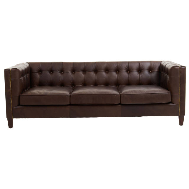 Premier Housewares King Three Seater Tufted Back Leather Sofa