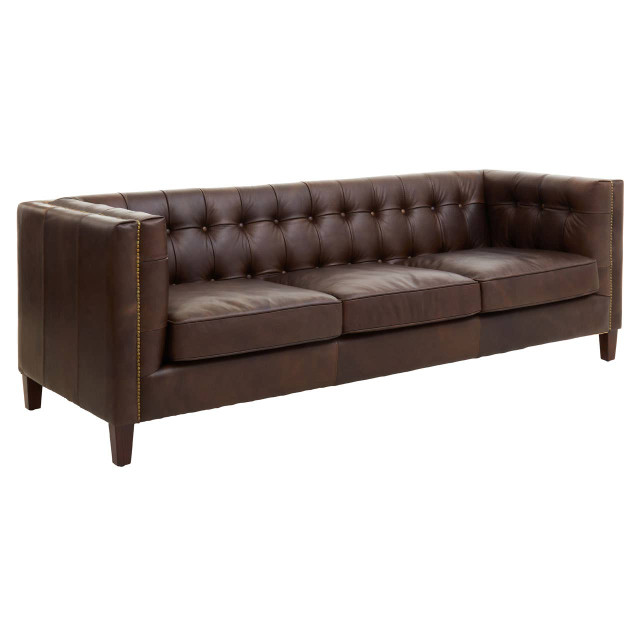 Premier Housewares King Three Seater Tufted Back Leather Sofa