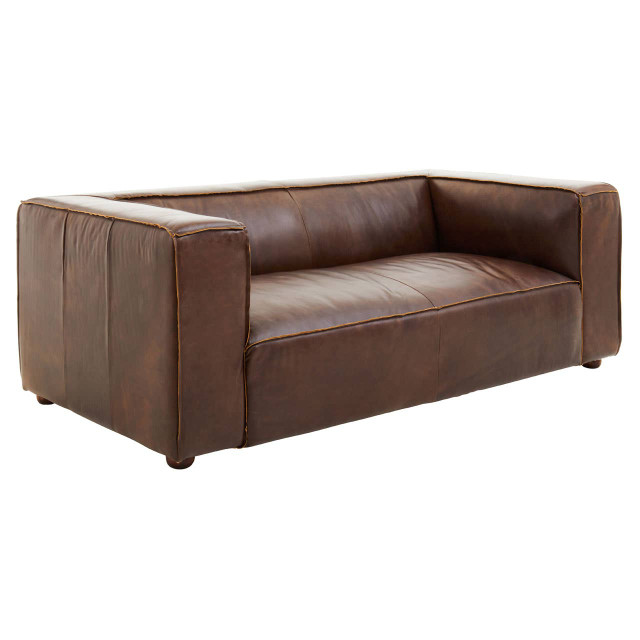 Premier Housewares King Two Seater Mexico Brown Leather Sofa