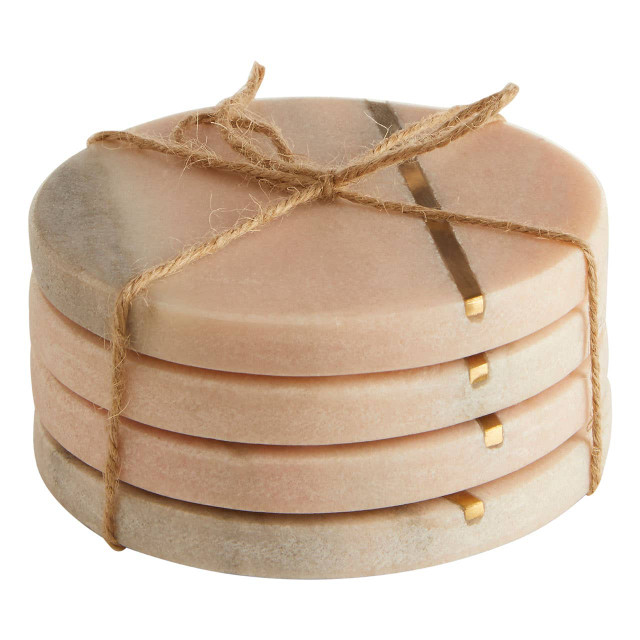 Premier Housewares Kira Set Of 4 Pink Marble Coasters With Gold Inlay