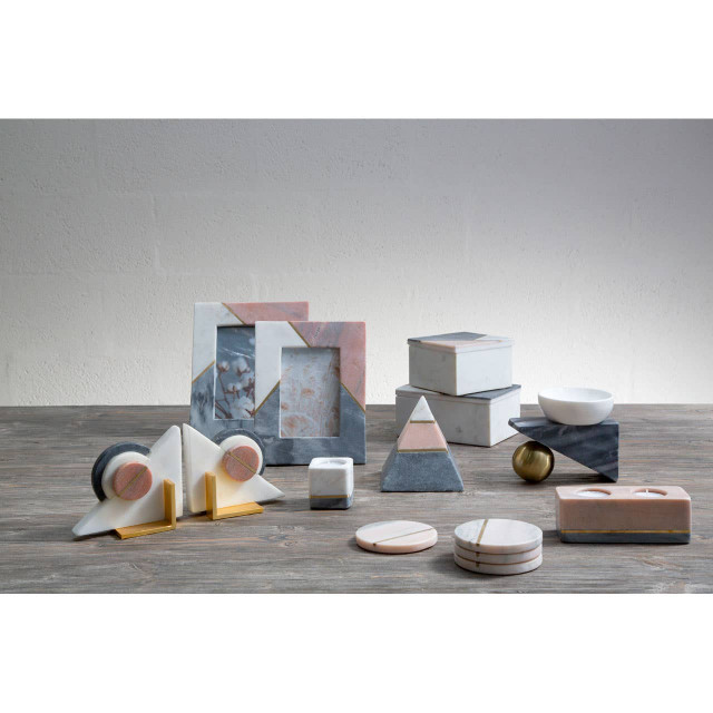 Premier Housewares Kira Set Of 4 Pink Marble Coasters With Gold Inlay