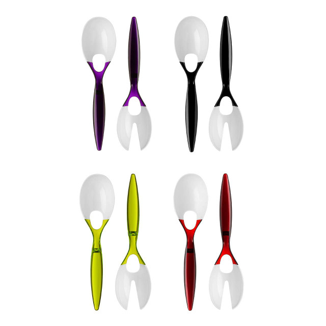 Premier Housewares Kitchen Colour Purple And White Plastic Salad Spoon And Fork