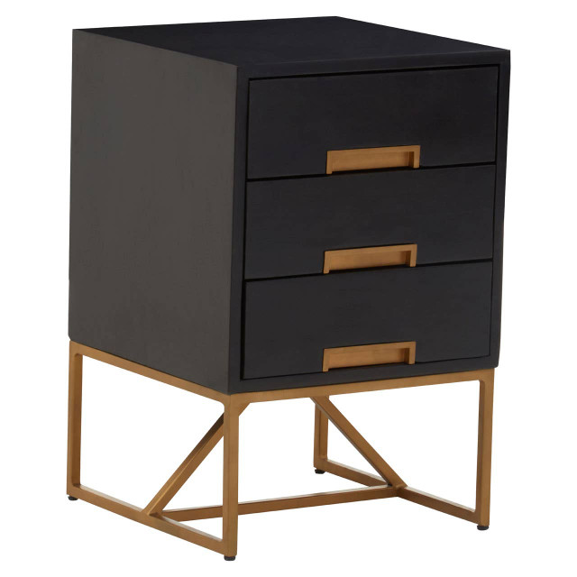 Premier Housewares Kochi Black Side Table With 3 Drawers
