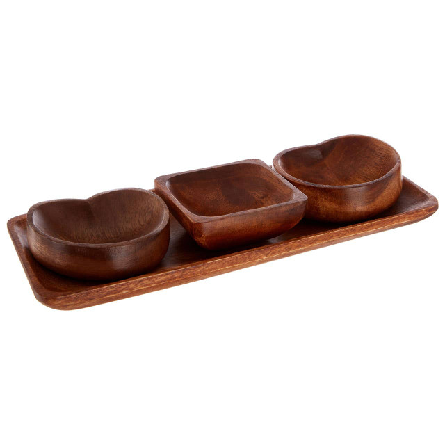 Premier Housewares Kora Acacia 3 Piece Serving Dish Set With Tray