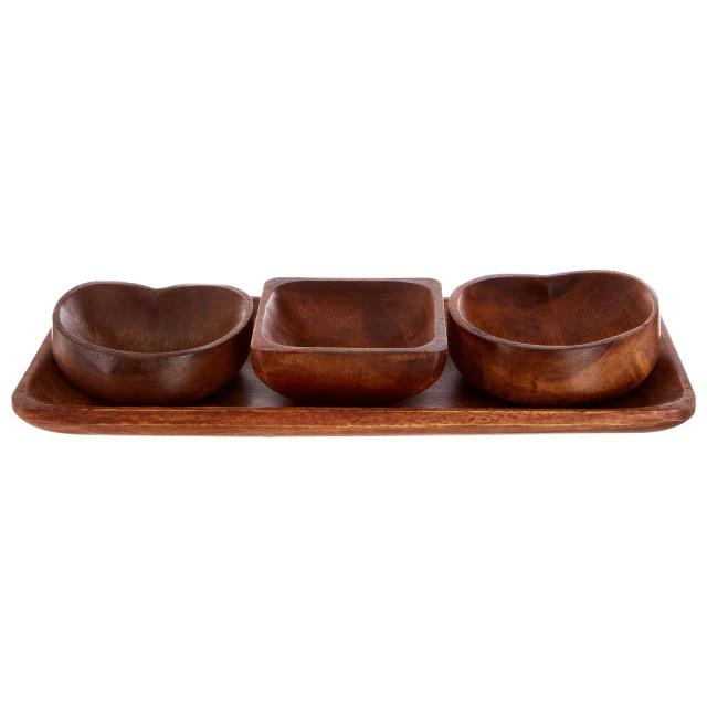 premier housewares Kora Acacia 3 Piece Serving Dish Set With Tray
