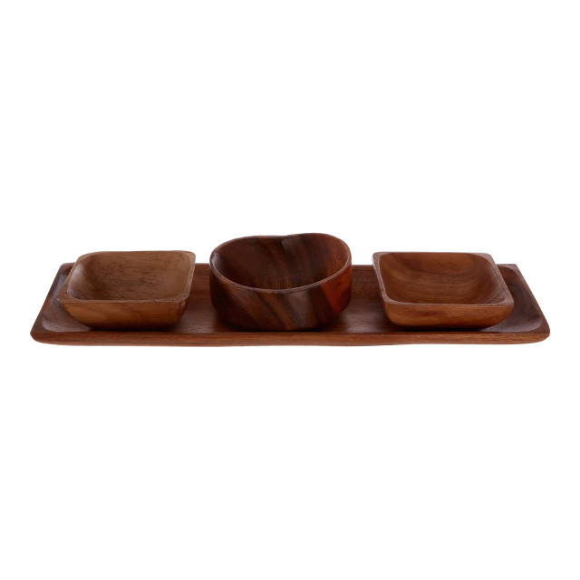Premier Housewares Kora Acacia Wood 3 Piece Serving Dish Set With Tray
