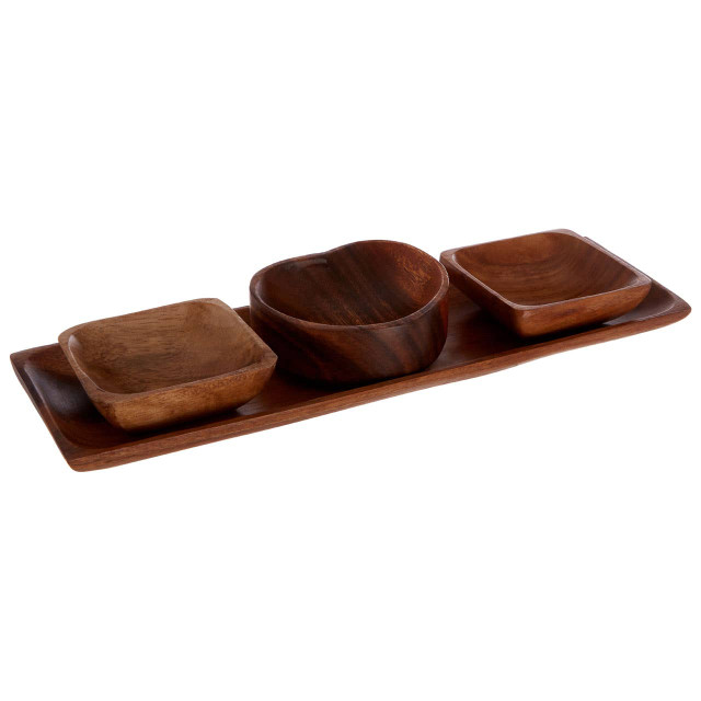 Premier Housewares Kora Acacia Wood 3 Piece Serving Dish Set With Tray