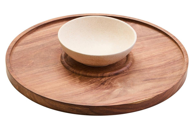 Premier Housewares Kora Acacia Wood And Cream Marble Chip And Dip Platter