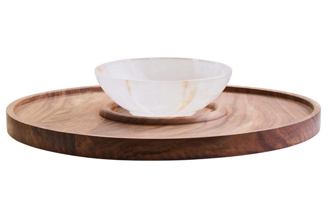 Premier Housewares Kora Acacia Wood And Onyx Chip And Dip Platter