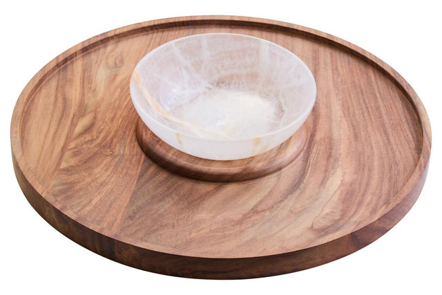 premier housewares Kora Acacia Wood And Onyx Chip And Dip Platter