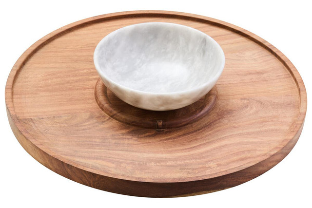 Premier Housewares Kora Acacia Wood And White Marble Chip And Dip Platter