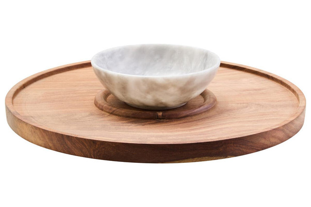 Premier Housewares Kora Acacia Wood And White Marble Chip And Dip Platter