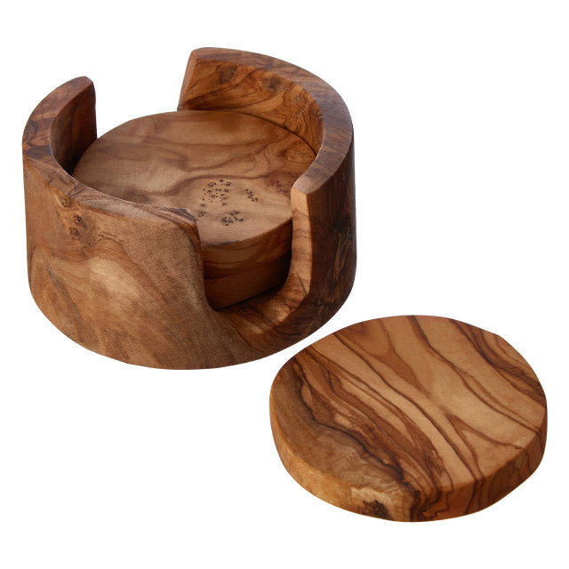 Premier Housewares Kora Set Of 4 Olive Wood Round Coasters