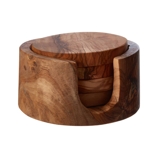 premier housewares Kora Set of 4 Olive Wood Round Coasters