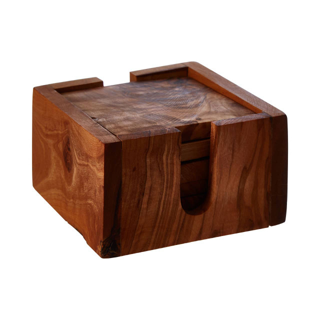 Premier Housewares Kora Set Of 4 Olive Wood Square Coasters