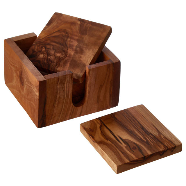 Premier Housewares Kora Set Of 4 Olive Wood Square Coasters