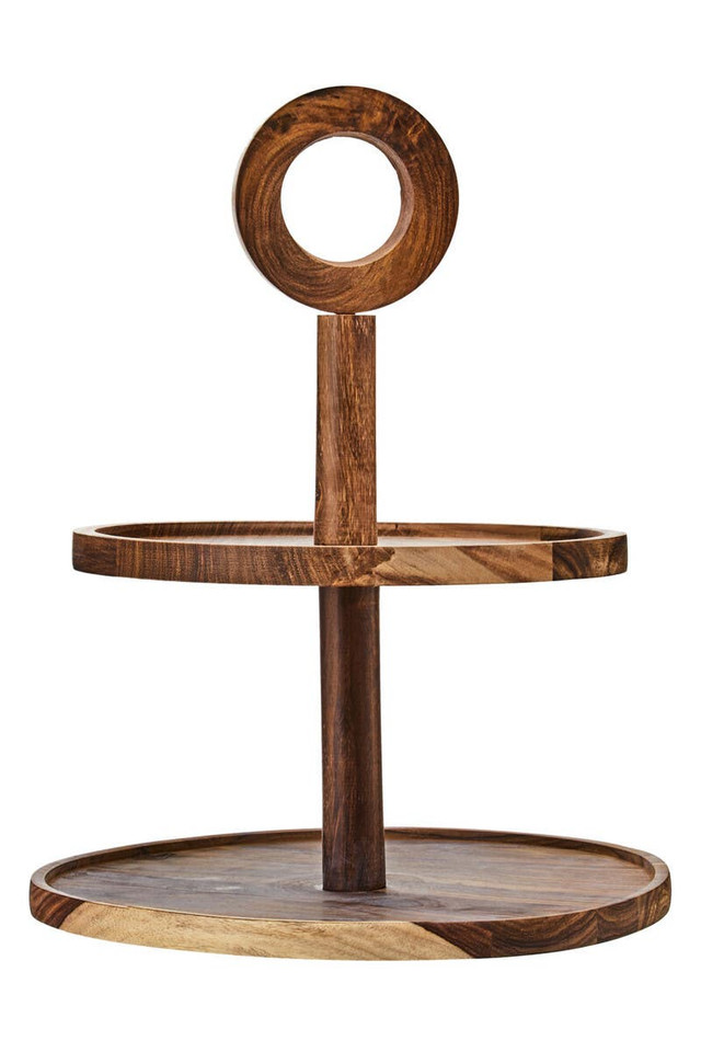 Premier Housewares Kora Sheesham Wood Two Tier Cake Stand