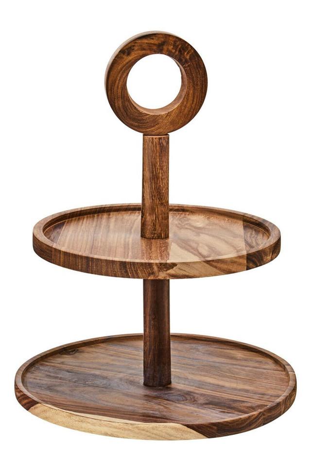 premier housewares Kora Sheesham Wood Two Tier Cake Stand