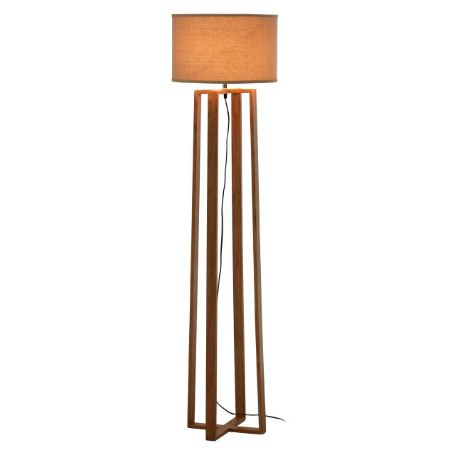 Premier Housewares Lea Wooden Floor Lamp With Light Brown Shade