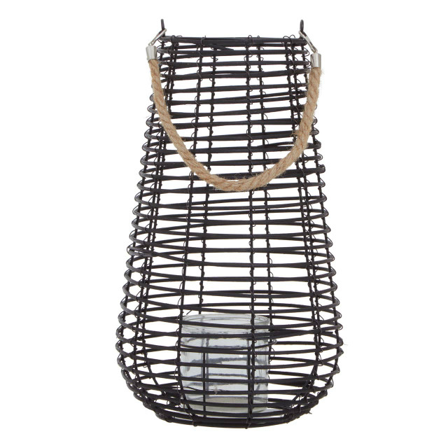 Premier Housewares Lentigo Large Black Rattan Lantern
