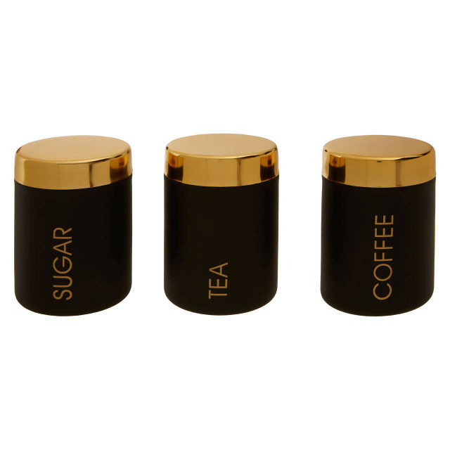 Premier Housewares Liberty Set Of 3 Black Enamel Tea Coffee And Sugar Canisters
