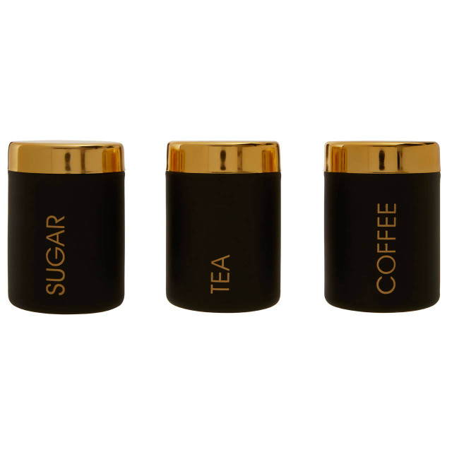 premier housewares Liberty Set Of 3 Black Enamel Tea Coffee And Sugar Canisters