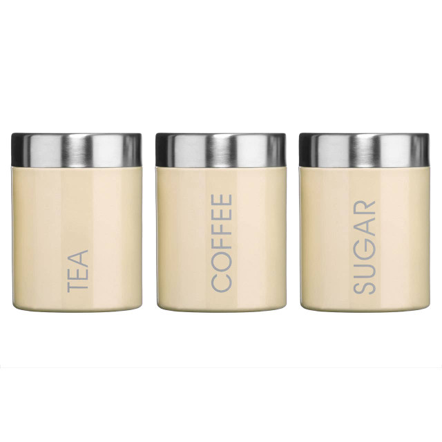 Premier Housewares Liberty Set Of 3 Cream Enamel Tea Coffee And Sugar Canisters