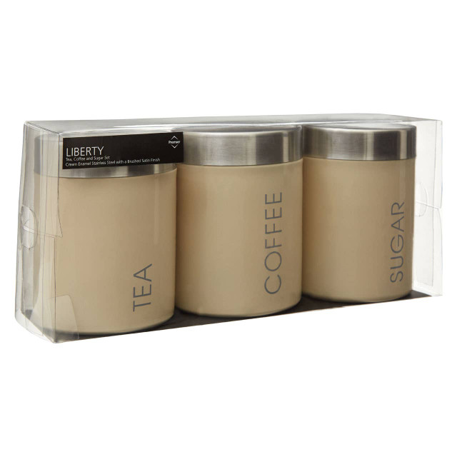 Premier Housewares Liberty Set Of 3 Cream Enamel Tea Coffee And Sugar Canisters