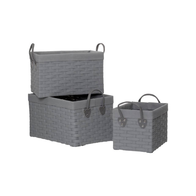 Premier Housewares Lida Set Of 3 Lattice Grey Rectangular Storage Baskets