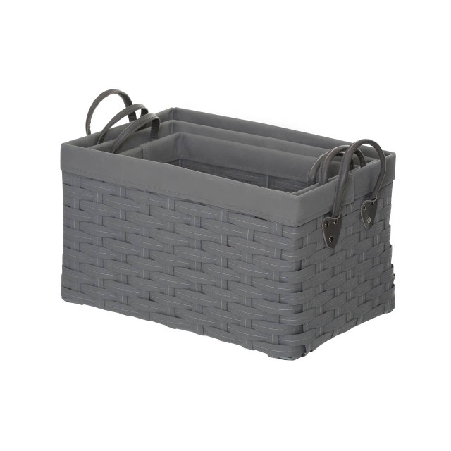 Premier Housewares Lida Set Of 3 Lattice Grey Rectangular Storage Baskets