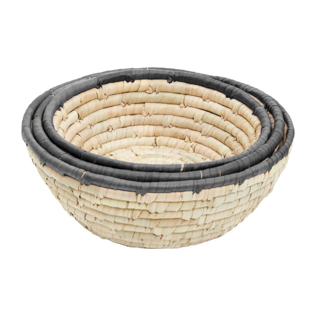 Premier Housewares Lidi Set Of 3 Palm Leaf Baskets With Black Trim