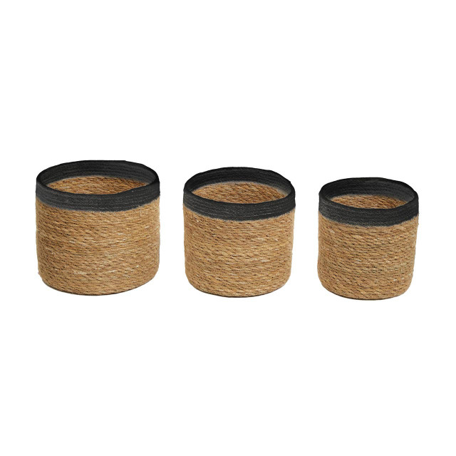 Premier Housewares Lidi Set Of Three Natural And Black Baskets