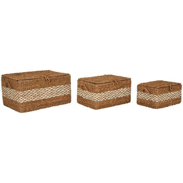 Premier Housewares Lidi Set Of Three Rectangular Seagrass Baskets With Lids