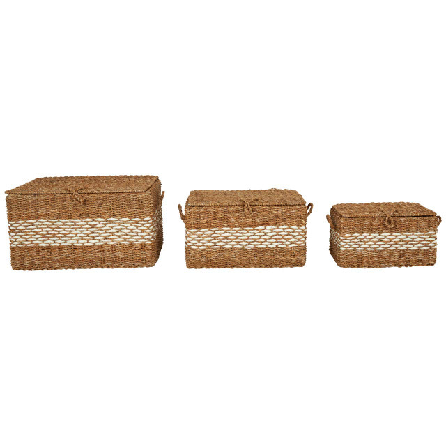 premier housewares Lidi Set of Three Rectangular Seagrass Baskets with Lids