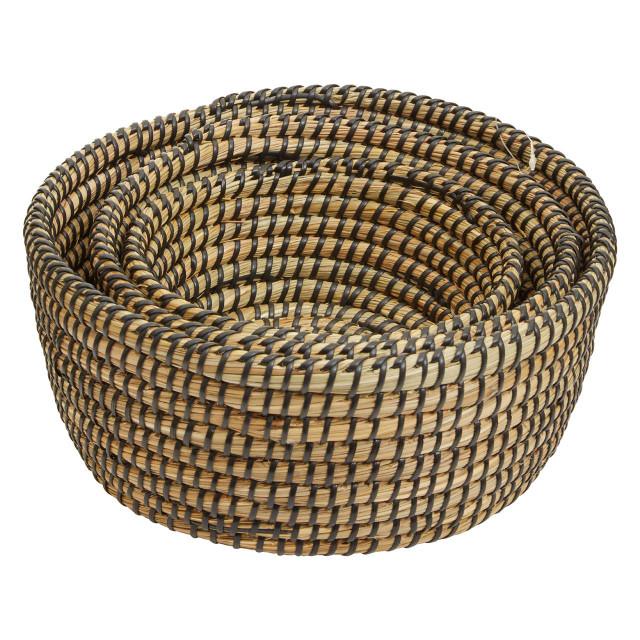 Premier Housewares Lidi Set Of Three Straw Baskets With Black Detail