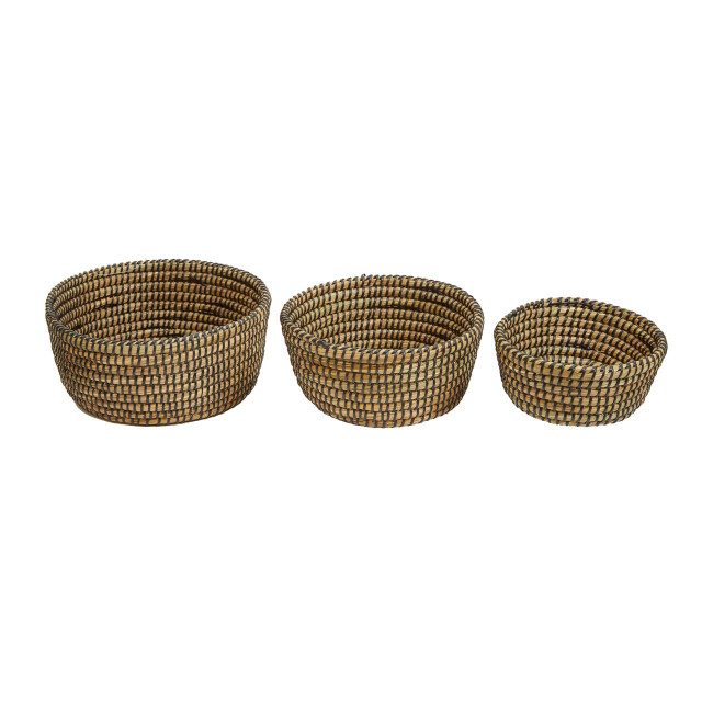 premier housewares Lidi Set Of Three Straw Baskets With Black Detail