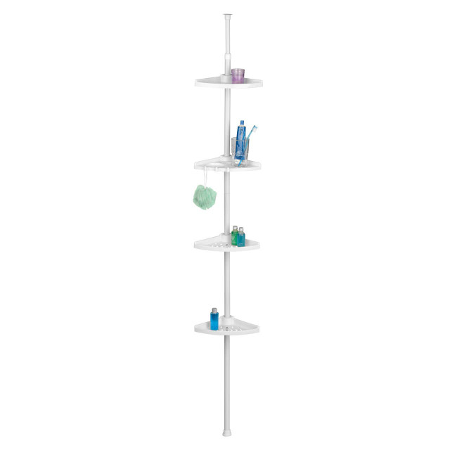 Premier Housewares Linnea 4 Tier Spring Mount White Corner Shelf Unit