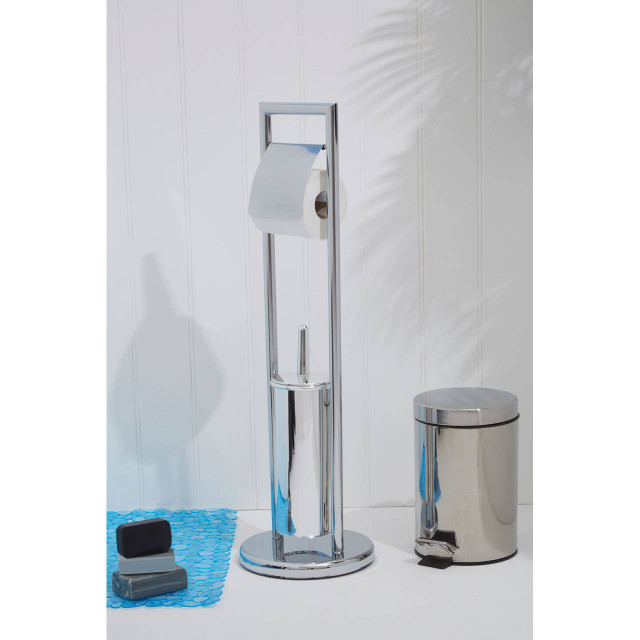 Premier Housewares Linnea Squared Chrome Toilet Brush And Roll Holder