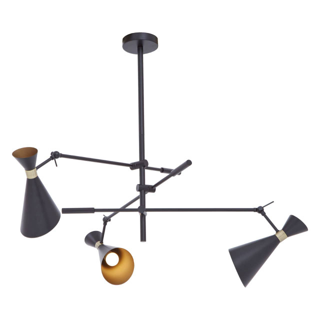 Premier Housewares Linox 3 Shade Black And Gold Pendant