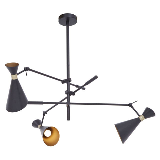 Premier Housewares Linox 3 Shade Black And Gold Pendant