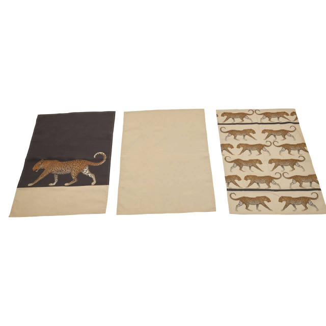 Premier Housewares London Leo Set Of 3 Leopard Print Tea Towels