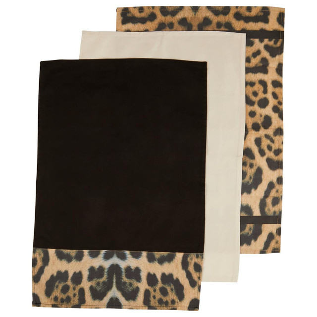 Premier Housewares London Leo Set Of 3 Tea Towels In Leopard Print