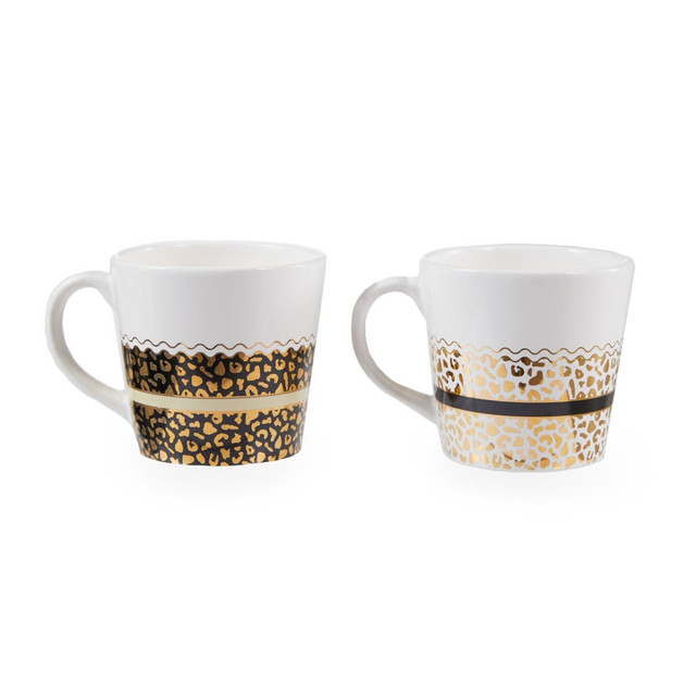 premier housewares London Set Of Two Leopard Print Mugs
