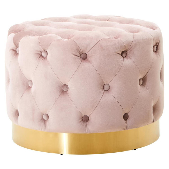 Premier Housewares Loretta Dusky Pink Velvet Stool With Matte Gold Finish Base