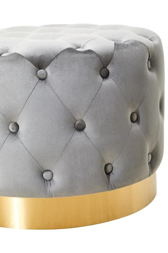 Premier Housewares Loretta Grey Velvet Stool With Matte Gold Finish Metal Base