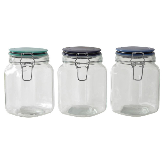 premier housewares Luca Glass Storage Jar 1050 ml (3 Assorted Colours)