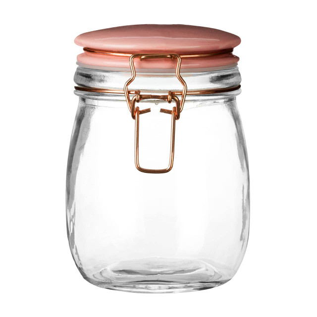 Premier Housewares Luca Retro Pastel Pink Glass Jar - 750ml